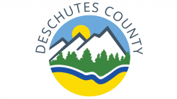 Deschutes County logo with mountains, trees, river and sun