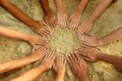 Lots of hands in a circle photo