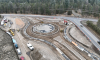 Construction progress on S Century Dr and Huntington Rd roundabout